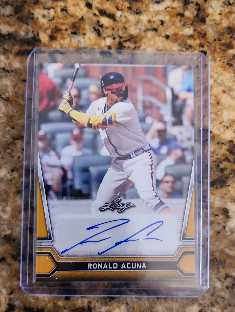 Ronald Acuna Autographed Baseball Card - Gold and White Design